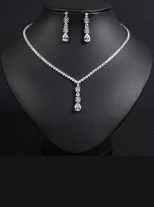 3pcs/Set Women's Fashion Bridal Wedding Jewelry Set, Necklace Earrings Combination, Glittering & Luxury Ladies Fashion Accessory Set, Summer Jewelry Set, Western Ball Jewelry, Holiday Gift (Multiple Colors Available)