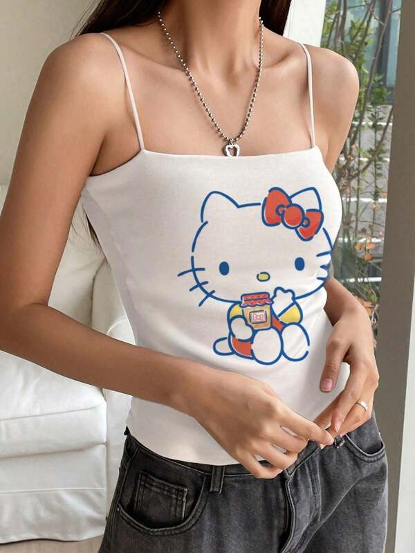 1 Stück modischer Favorit! Sanrios figurbetonende Hello Kitty Träger-Weste mit überschäumendem Niedlichkeitsfaktor, der Mädchenherzen im Sturm erobert.
