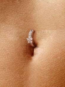 1PC 925 Sterling Silver Diamond Flowers Navel Ring Belly Button Reverse Belly Ring Navel Jewelry For Women Daily Wear Anniversary Birthday