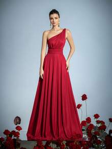 Faeriesty 女士优雅单肩正式晚礼服，收腰设计，裙摆飘逸——优雅的春夏长款礼服，适合红毯、婚礼、盛大晚宴、高档派对、夏季度假等场合。