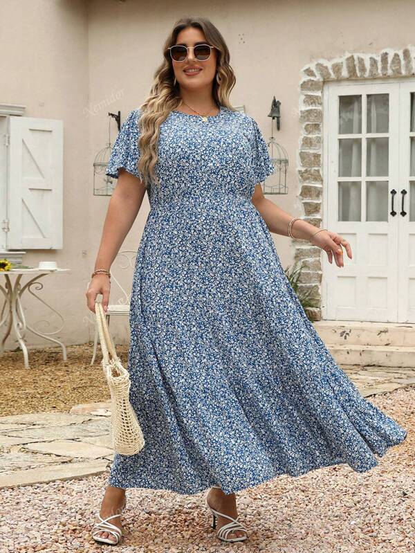 Nemidor Plus Size Ditsy Floral Dress, Casual & Vacation Style