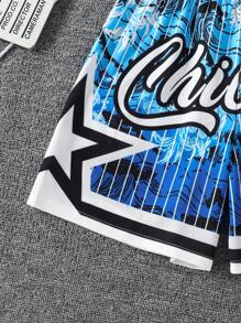 1 pieza Pantalones cortos de rodilla, estilo casual y de moda con estampado de Chicago, olas y estrellas, para niños, primavera/verano