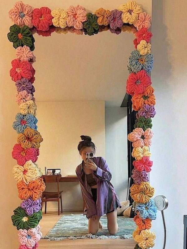 50pcs/Set 7cm Handmade Crochet Pom Pom Flowers, Mirror Decor Craft Kit, Handwoven Decorative Flowers For Mirrors, Clothes, Umbrellas, Curtains, Air Conditioners, Patches, Valentine's Day Gifts (Random Colors)