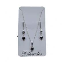 Necklace Set, Chain + Pendant + Silver Plated Earring Cj02 - 黑色 - 查看 2