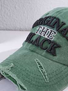 1pc Men's 3D Embroidered Letter Distressed Vintage Washed Large Brim Adjustable Soft Top Baseball Cap, Suitable For Casual Daily Wear - Letter Holes - View 9