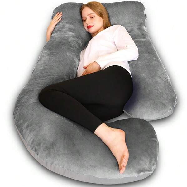 Oreiller de grossesse en forme de J pour dormir sur le côté avec housse, oreiller d'allaitement en J, grand oreiller de positionnement pour femmes