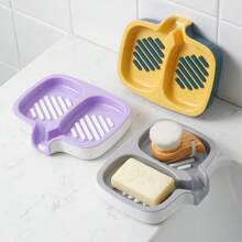 1pc Luxury Dual-Slot Candy Color Soap Dish, Self-Drainage Design, Easy To Clean, No Suction Cup Needed, Keeps Soap Dry, Minimalist Style, Suitable For Vanity, Bathroom, Fits Various Soap Sizes