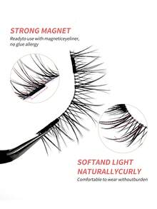 3 Pairs Magnetic Eyelashes Natural Look Magnetic Lashes Kit With Tweezers+5 Pcs Eyelash Brush ,Mixth Styles,3D Natural Spiky Manga Lashes Cat-Eye Fluffy Wispy Soft Lashes Fake Eyelashes False Eyelashes Strip, Skin-Friendly, Non-Irritating,Can Be Reused Everyday, Essential For Daily Commute Makeup - 黑色 - 查看 8