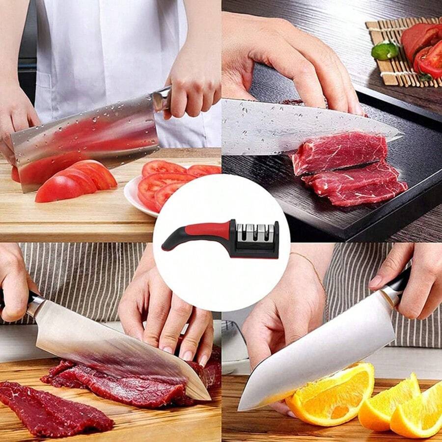 AFIADOR DE FACAS DE COZINHA, TESOURAS, TESOURAS, WHEATSTONE TRIFÁSICO 3 em 1, Afiador de facas e tesouras de cozinha 3 em 1, ferramenta de afiação para facas retas e serrilhadas, reparo e afiação de lâminas, tesoura de afiação rápida