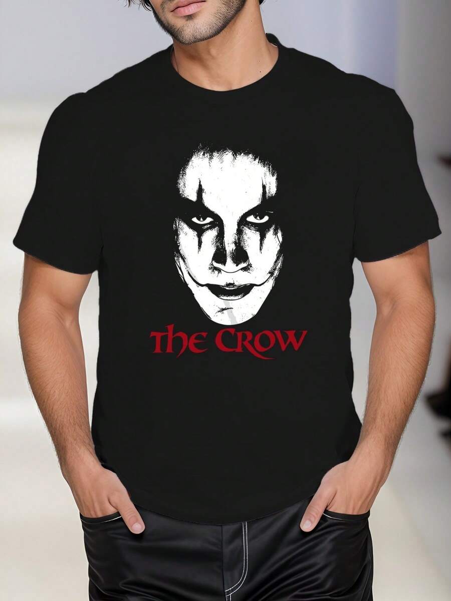 Camiseta para hombre con estampado del personaje de El Cuervo ,220 g/m², nueva camiseta informal de verano de algodón con cuello redondo y manga corta (1 unidad) - Negro - Ver 1