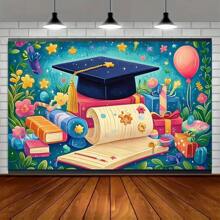 1pc Graduation Photo Backdrop Banner - "Happy Birthday" Style Background, Suitable For Graduation Party, Academic Theme Party, Birthday Party Decoration, Festival Photography Backdrop, Party, Home And Room Decoration, Durable And Easy To Use, Suitable For Garden Decoration, Birthday Party, Holiday Party, Multiple Sizes Available