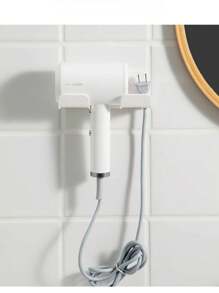 1pc Wall-Mounted Hair Dryer Holder With Plug Hook, Bathroom Storage Rack, Easy To Use Styling Tool Organizer, No Drill Required Bathroom Organizer Bathroom Decor Summer