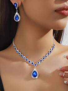 1 par de pendientes + 1 collar + 1 pulsera, set elegante de joyas enchapadas en plata con incrustaciones de rhinestones de varios colores para que elija y combine con sus atuendos diarios