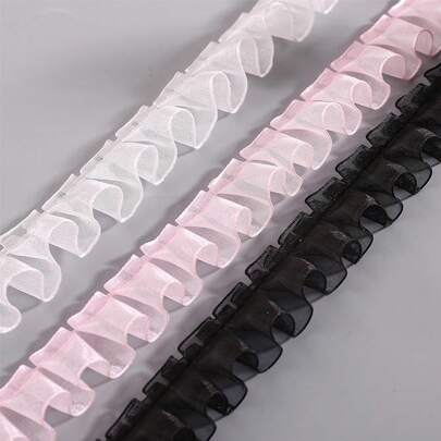 لفة واحدة ، 2 ياردة ، 2 سم عرض الدانتيل الأسود والأبيض المزين بالكشكشة والحواف مسننة من الأورجانزا ، خامة زخرفية للتنانير والملابس والأغطية الرأس ومشاريع DIY