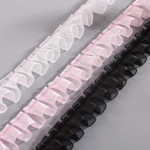 1 Roll, 2 Yards, 2cm Wide Black & White Organza Lace Trim With Ruffles And Scalloped Edge, Decorative Material For Skirts, Clothing, Headpieces And DIY Projects