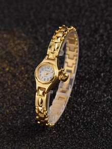1pc Elegant Petite Women's Watch, Luxury Brand Golden Compact Cute Wristwatch, Ladies Quartz Watch, Mother's Day Gift - Gold - View 3