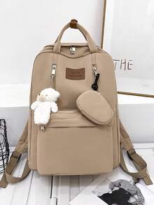 2pcs/Set Women Waterproof Nylon Fashion Dual Backpack & Accessories - Khaki - View 3