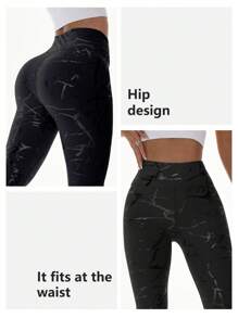 Figurbetonte Leggings mit hoher Taille und Hüftanhebung, künstlerischer Foliendruck für Fitness & Streetwear, Taillenformung & Po-Anhebung | Modische, metallische Leggings, die man überall tragen kann, anatomisch gestaltete Po-Anhebung, metallische Folien-Verarbeitung, hohe Taille mit Kompression, jugendlich, nahtloser Übergang vom Studio zur Straße, Damen-Metallic-Yogahosen