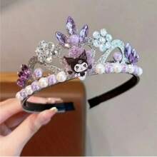 Sanrio 1pc Elegant Black & White Resin Crown Headband - 1 Purple And 1 Pink Headbands, Great For Costume, Ideal Birthday Party And Gift