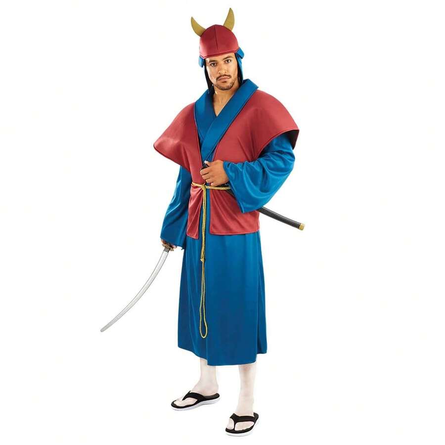 Morph Costumes Adult Samurai Costume - Traditional Japanese Warrior Fancy Dress Outfit For Halloween, Cosplay, Or Themed Events - Fun Shack - Blue - View 1