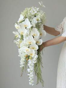 1/2支逼真白色蝴蝶兰，每支花茎有9朵硕大、鲜艳、逼真的蝴蝶兰花。适用于DIY花束、插花、家居装饰、派对装饰、婚礼装饰。情人节礼物。 - 彩色 - 查看 1