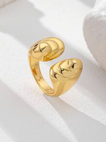1 Pc Golden Color Chunky Statement Ring , 18K Gold Plating Cooper Metal Rings Set , Minimalist Simple Design Ring For Women
