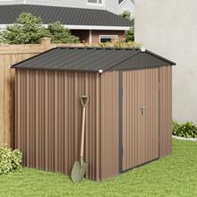 Asofer [2 Packages Shipping]6FT X 4FT & 8FT X 6FT Outdoor Storage Shed, Metal Sheds & Outdoor Storage , Utility And Tool Garden Storage Shed, Galvanized Metal Garden Shed With Double Lockable Doors, Metal Base Frame,  For Backyard, Patio, Garden, Outside, And Lawn,Christmas - 棕色 - 查看 6