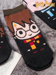 4 Pairs Harry Potter Themed Socks, Cute Cartoon Character School Style Breathable Ankle Socks For Men, Soft Invisible Socks For Women, Great As Gifts - Multicolor - View 4