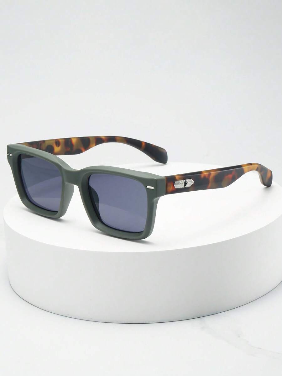 1pc Men's Vintage Square Frame High-End Fashionable Fashion Glasses (Suitable For Driving, Travel, Casual, Holiday, Outdoor, Daily Use) - Gray Green Frame Black Gray - View 1