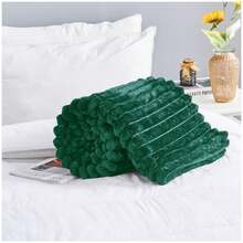 VELVETIO Osum Chunky Cord Ribbed Throws Soft Large Fluffy Cosy Sofa Bed Settee Blankets - Dark Green - View 3