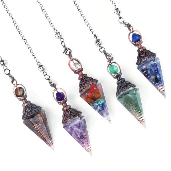 1pc Retro Hexagon Point Pendant Pendulum For Dowsing Balancing Resin Crystal Stone Pendulums Necklace Jewelry