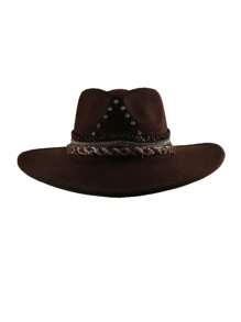 1pc FashionWomen's Western Cowboy Hat With Rhinestone Colored Rope And Matching Outdoor Travel Hat For Men And Women