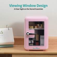 iceBlue Mini Fridge & Skincare Fridge With Transparent Window - 4L/6 Can Portable Cooler (Pink & White) For Car/Home Cosmetic & Beverage Storage - Dual-Temperature Heating/Cooling Design - Ideal Gift!