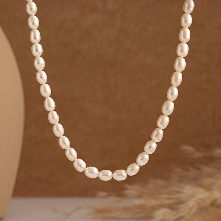 1 件正品淡水珍珠项链、天然珍珠项链、精致珍珠项链、新娘项链、结婚项链、母亲节礼物