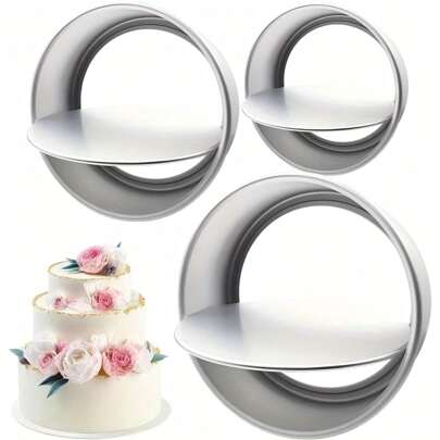 1/3/4 件铝制圆形蛋糕托盘，底部可拆卸的不粘烤盘，蛋糕模具卷边，适用于婚礼、生日、周年纪念日或派对活动