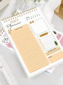 BUBU 1pc Spiral Daily Planner To Do List Notepad - Undated Goals Planning Pad With Hourly Schedule Tear-Off Notepad,Stationery Office School Supplies Back To School