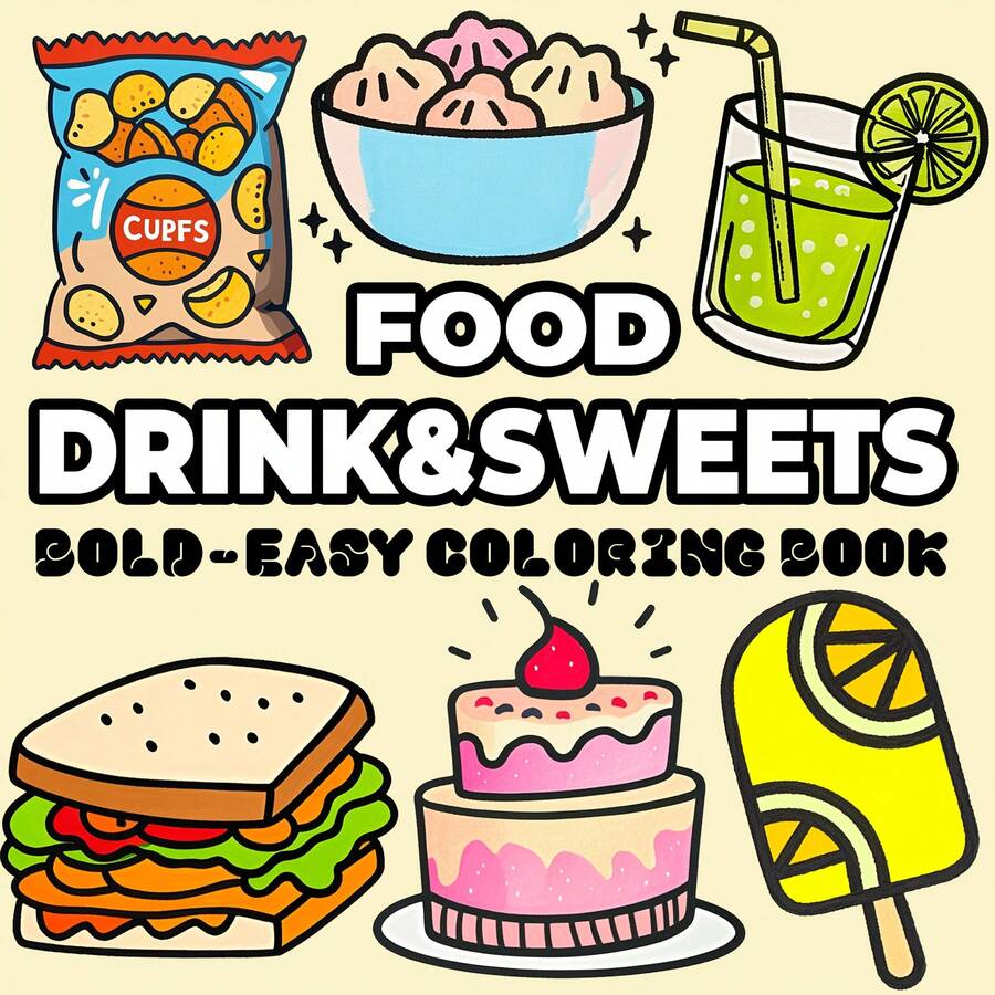 Libro para colorear de comidas y bebidas para adultos y - Actividad creativa y relajante con ilustraciones de tentempié (Magdalenas, Sándwiches, Helados) - Libro para colorear relajante y DIY para relajación y unión familiar, Libros para colorear para adultos, Día de la Madre, Regalo para mamá, Regreso a clases, Útiles escolares