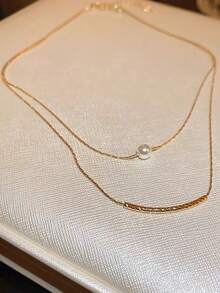 Layered Pearl Necklace, Lightweight & Luxurious Collarbone Chain - Double Layer Necklace - View 6