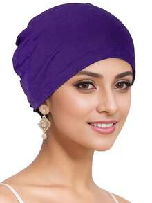 4件套柔软弹力内衬头巾 - 优雅纯色，多功能头巾，时尚化疗帽，女士适用 - 适合休闲穿着和睡眠时佩戴 - 多色 - 查看 28