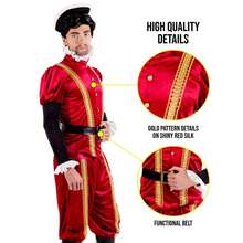 Morph Costumes Tudor Men's Costume - Historical Fancy Dress Outfit With Red Tunic, Neck Ruff, Hat & Accessories For Medieval Themed Events - Red - View 5