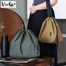 VINCAN Insulated Lunch Bag, Rectangular Knit Tote For Carrying Food To Work And Outings, Hand Washable, Lunch Bag Canvas Large Solid Color Drawstring Portable Thermal Insulated Picnic Storage Bento Box Bag, Summer Outdoor Bags For Food, Picnic Camping Bags,Back To School - Multicolor - View 3