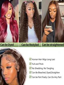 38 英寸巧克力棕色波浪卷发 360 度蕾丝前假发，真人发丝，透明蕾丝，预拔婴儿发，360 度全蕾丝前假发，真人发丝，巴西原生发波浪卷发