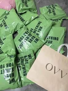 10PCS/20PCS Solid-Color Avocado-Colored Express Bags With Simple Graphics And Text, Thickened Packaging Bags For Packing And Clothing. Double-Sided English Printing, Perfect For Giveaways, Holiday Parties, Stores And Boutiques - A Popular Gift Bag, Suitable For Retail And Grocery Businesses, Mother's Day, Offices, Gift Wrapping, Back-To-School/Graduation Season - Green - View 2