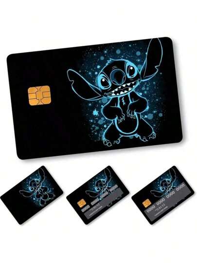 Disney 4pcs/Set  Stitch Credit/Debit Card Stickers, PVC Removable, Anti-Wrinkle, Ultra-Thin Design, Bubble-Free For Bank/Transit Cards, Suitable As Gift