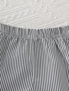 2pcs Baby Girls Casual Striped Top With 3D Bow Decor And Ruffled Shorts Outfit, Cute And Sweet Style For Outdoor Play - Black and White - View 7