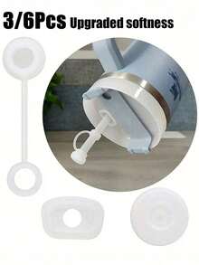 杯子防溢塞套装 - 硅胶塞，带 1 个吸管盖、1 个圆形防漏塞和 1 个方形防溢塞 - 适用于 30 盎司/40 盎司玻璃杯 - 防尘配件，饮水无杂乱