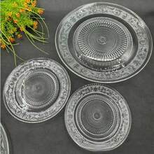 1pc INS高颜值玻璃盘复古浮雕花卉图案玻璃盘早餐盘水果盘小吃盘圆形家用零食盘