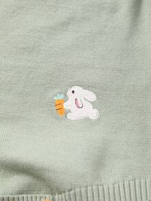 Baby Girl Bunny & Carrot Embroidery Knitted Suspender Bodysuit, Suitable For Summer