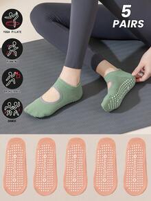 1/3/5/9 Pairs/Pack Spring And Summer Women's Thin Random Sports Socks Hollow Yoga Pilates Silicone Non-Slip Suitable For Indoor Fitness Aerobics Running Stretching Exercise With Grip Floor Socks - Multicolor - View 16