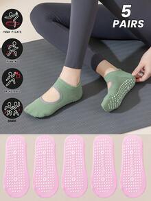 1/3/5/9 Pairs/Pack Spring And Summer Women's Thin Random Sports Socks Hollow Yoga Pilates Silicone Non-Slip Suitable For Indoor Fitness Aerobics Running Stretching Exercise With Grip Floor Socks - Multicolor - View 18
